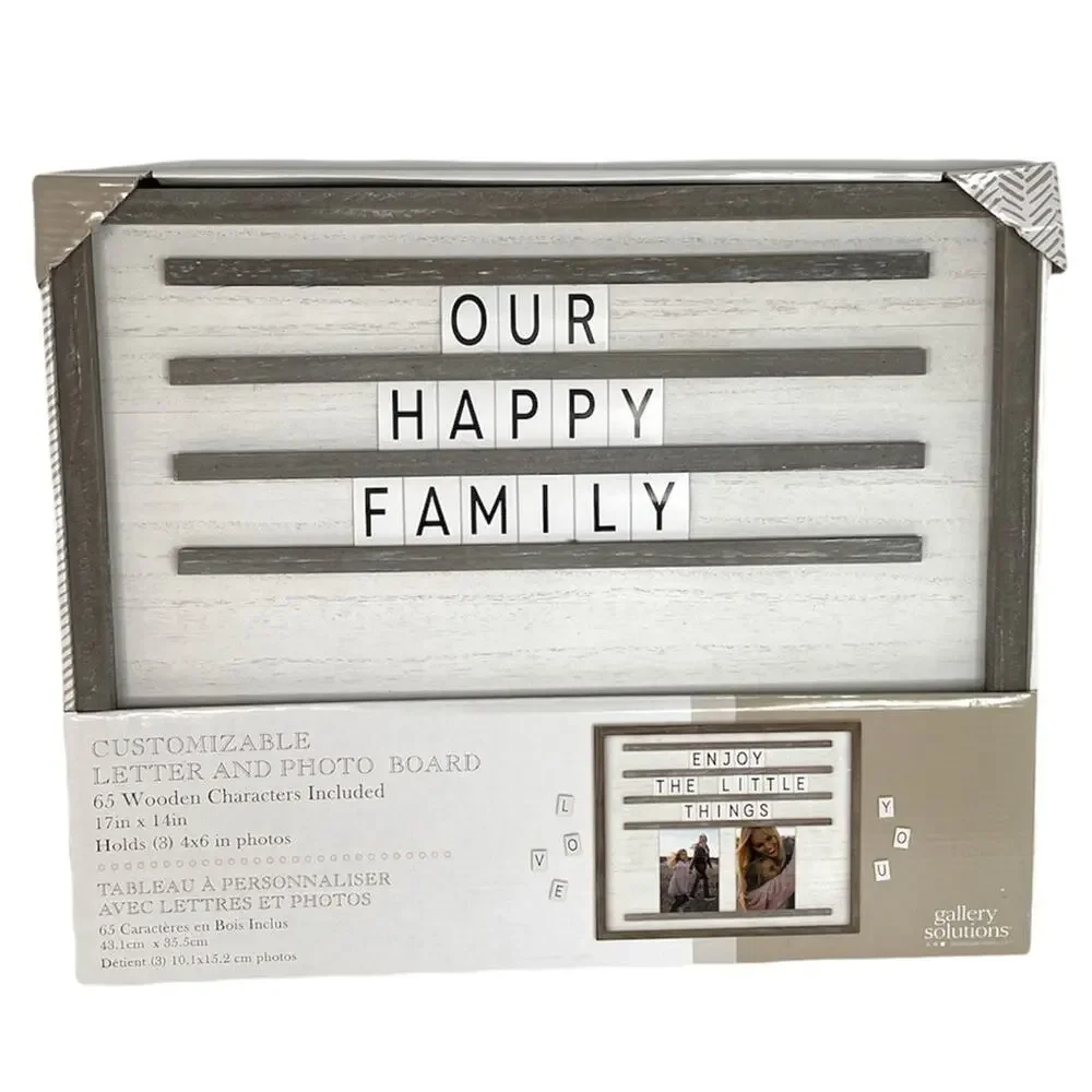 Customizable Letter and Photo Board Gray White 17 x 14 inches